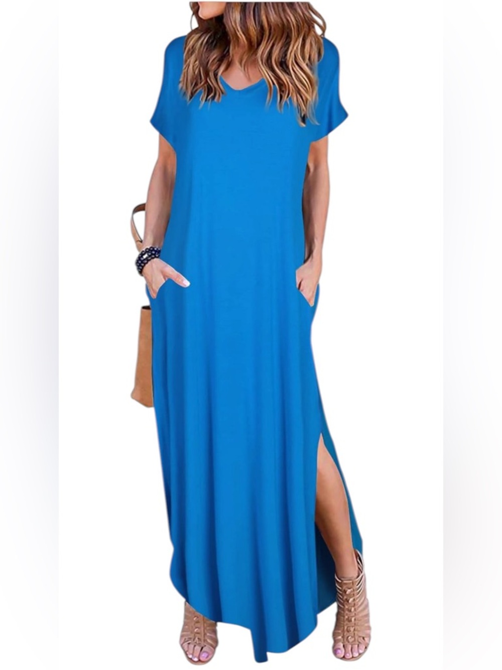 Arolina Women Summer Maxi Dress Short Sleeve V Neck Casual Loose Long Split XXL